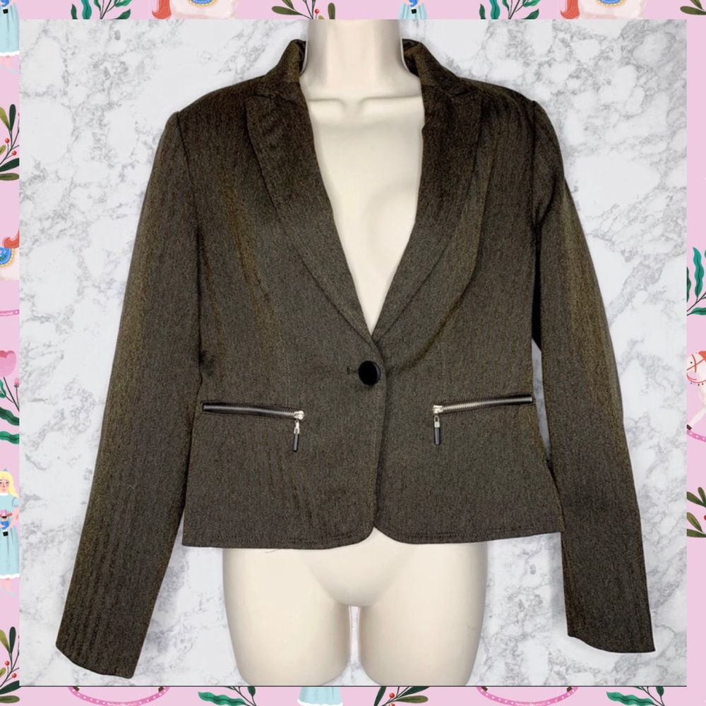 Larry Levine 90s Copper Tan Herringbone Crop Blazer Women’s 8